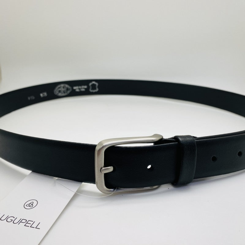 Cinturón de piel negra en 30 mm con hebilla circular